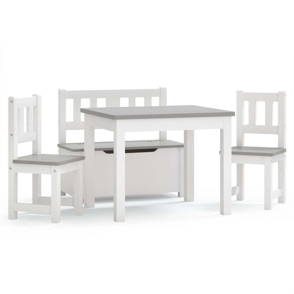 Vidaxl 4-dielna sada detského stola a stoličiek, bielo sivá, MDF